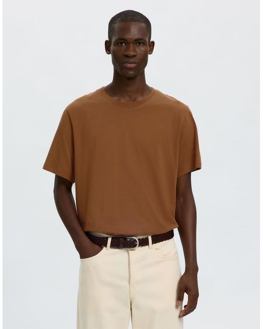 Camiseta Marrón De Corte Estándar De 100% Algodón SELECTED de hombre de color Brown