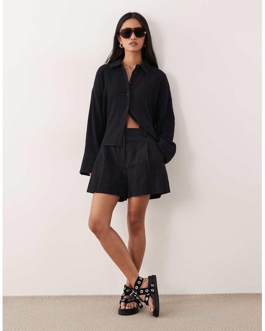 ASOS Blue Cropped Textured Cotton Shirt