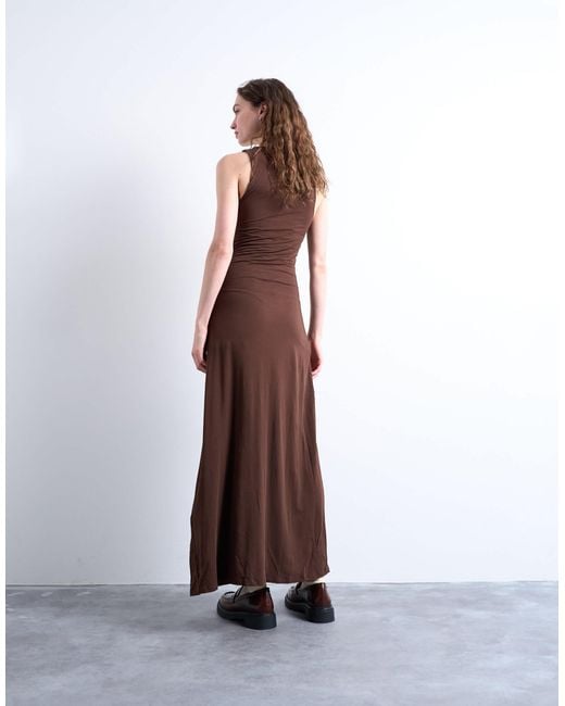 TOPSHOP Brown – gerafftes maxikleid