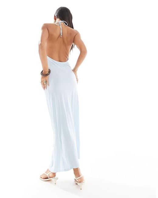 Pull&Bear White Cowl Halterneck Maxi Dress