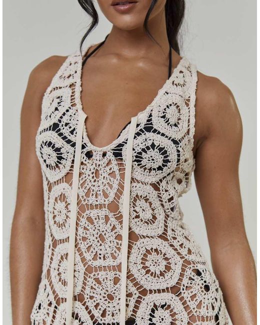 South Beach White Crochet Tie Front Maxi Dress