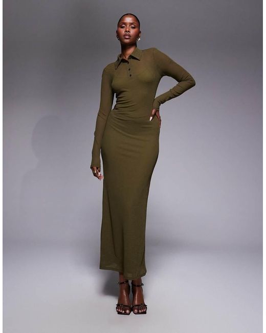 ASOS Green Long Sleeve Double Layer Maxi Dress