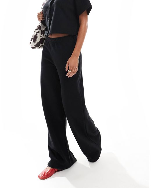 Miss Selfridge Black Soft Rib Wide Leg Trouser