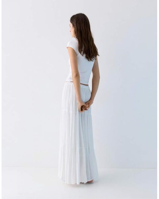 Pull&Bear White Paneled Midi Skirt