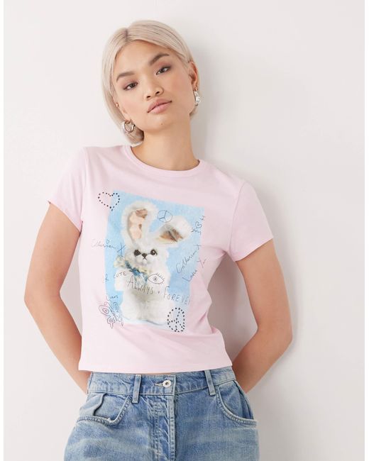 T-shirt effet rétréci à motif lapin Collusion en coloris White