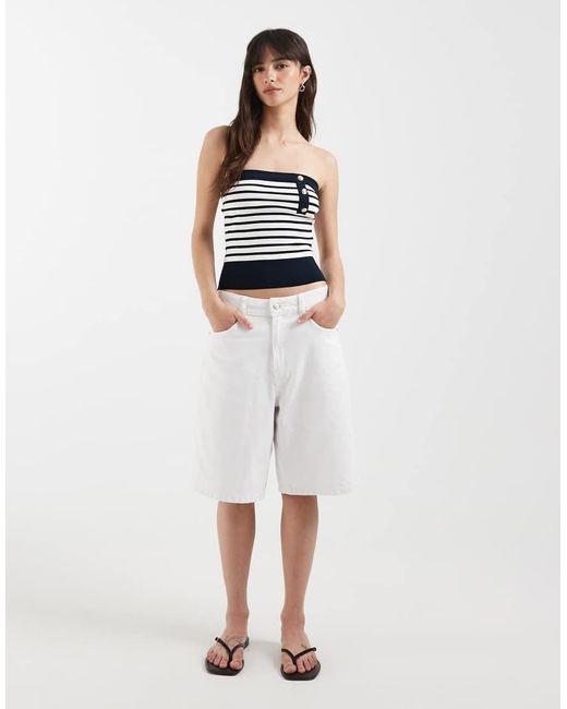 Tommy Hilfiger White Button Detail Bandeau Sweater