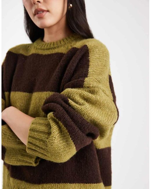 ASOS Green Oversized Stripe Crew Neck Sweater