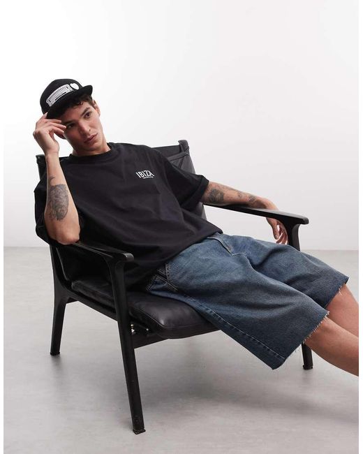 ASOS Black Boxy Oversized T-shirt With Ibiza Back Print for men