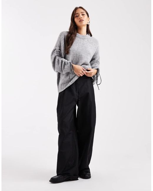 ASOS Gray Ruched Sleeve Jumper