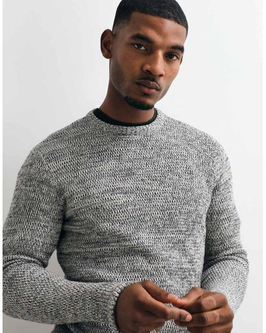 Blend Gray Knitted Two-tone Stripe Jumper for men