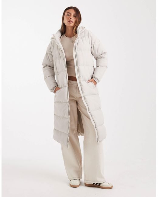 Brave Soul Natural Hooded Maxi Padded Jacket With Detachable Sleeves
