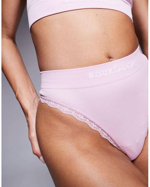 Boux Avenue Pink Lace Trim Ribbed Lingerie Thong