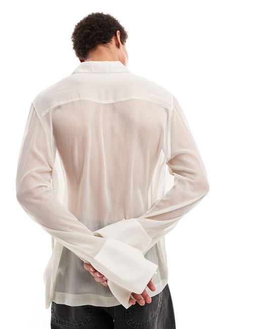 Chemise transparente décontractée à enfiler avec décolleté profond - beige ASOS pour homme en coloris White