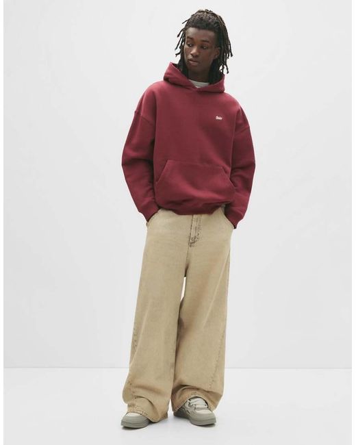Felpa Con Cappuccio Bordeaux Con Logo "Stwd" Ricamato di Pull&Bear in Red da Uomo