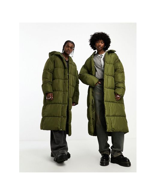 Collusion Green Unisex Maxi Puffer Jacket With Hood