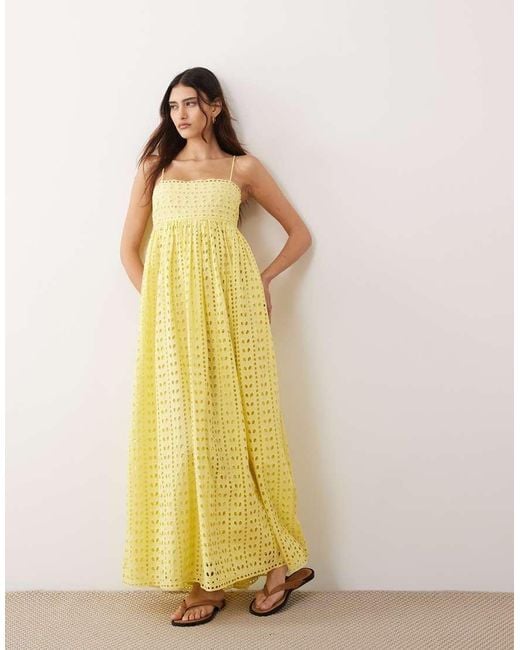 ARRANGE Yellow Trapeze Cami Broderie Maxi Dress