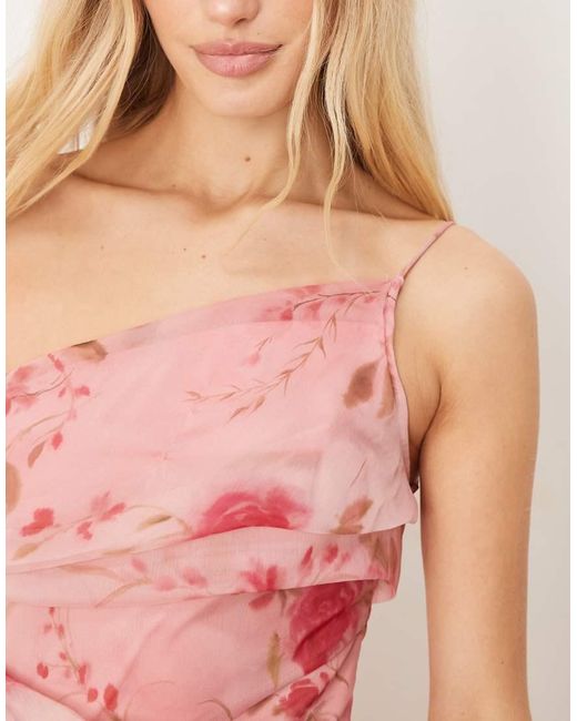 ASOS Pink One-shoulder Draped Maxi Dress