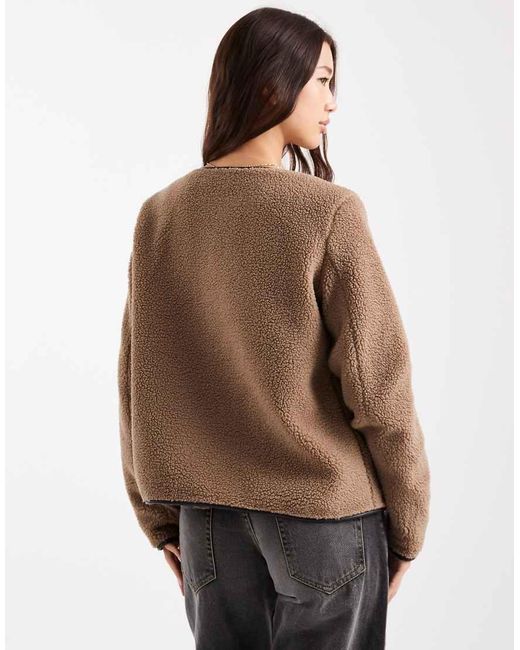 Vero Moda Brown Lightweight Contrast Teddy Jacket