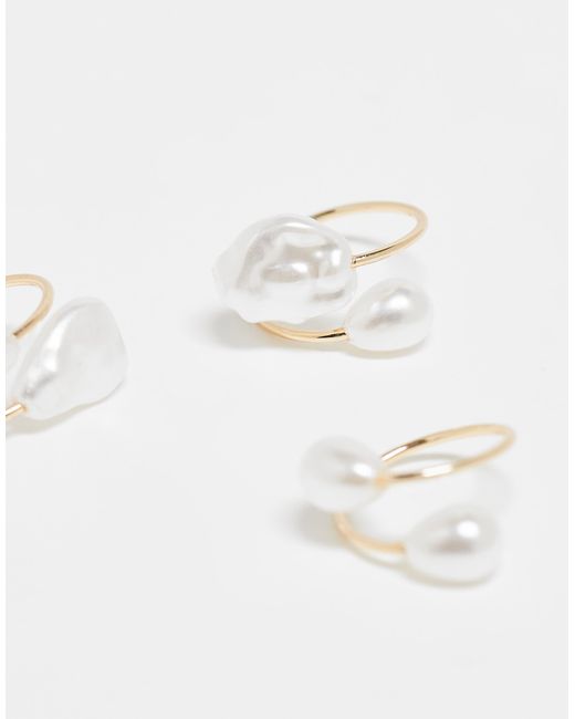 ASOS Natural – 3er-set e ringe mit kunstperlen