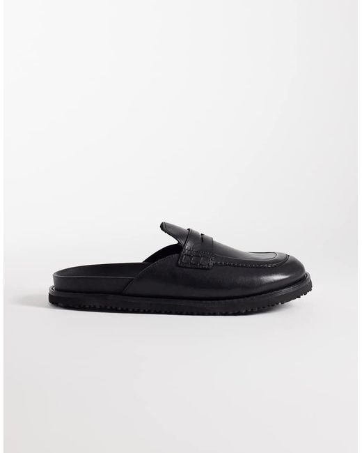 Jack & Jones Black Leather Loafer Mule for men