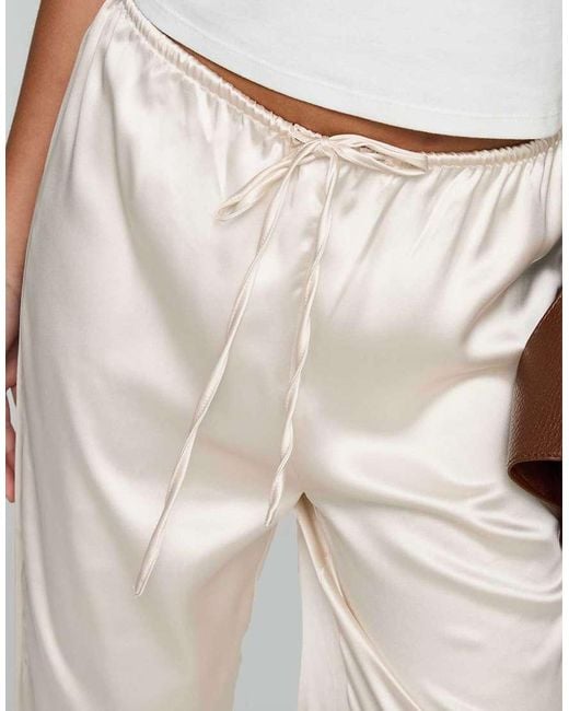 Princess Polly White Soulstar Satin Drawstring Waist Wide Leg Pants