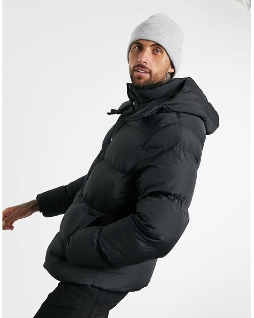 ASOS Puffer Jacket With Detachable Hood in Black for Men | Lyst UK