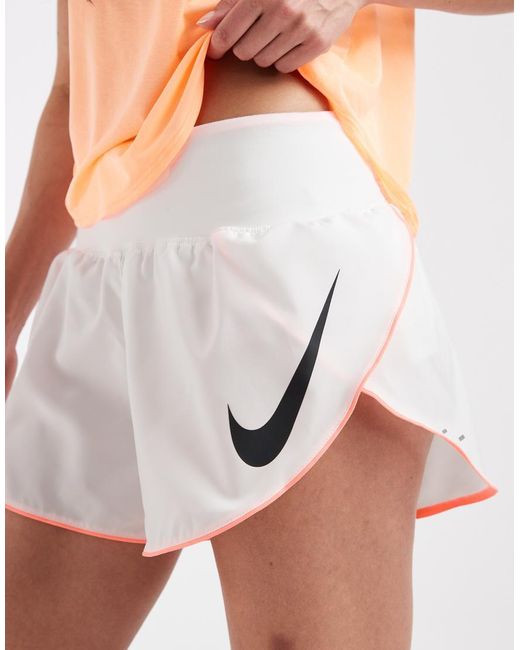 Nike White Tempo Dri-fit Mid Rise Swoosh Shorts