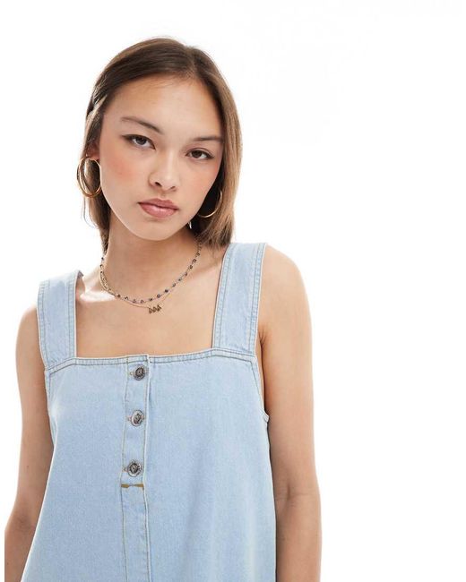 Miss Selfridge Blue Button Up Denim Baby Doll Dress