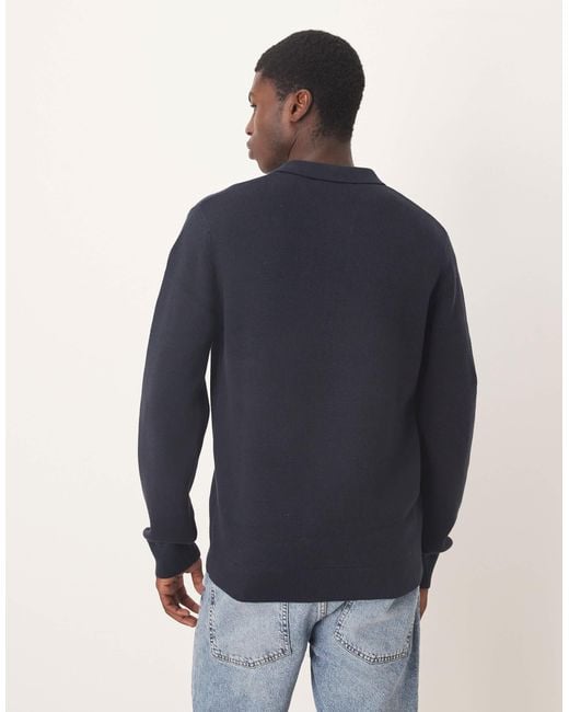 SELECTED Blue 100% Cotton Knitted Polo for men
