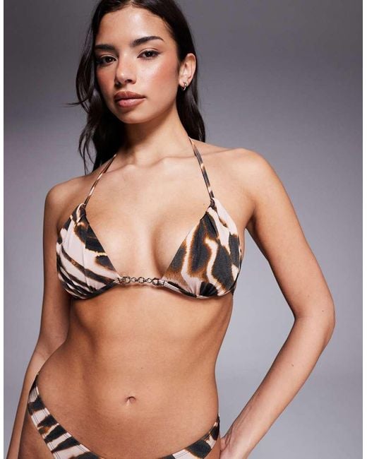 ASOS Black Nicole Molded Triangle Bikini Top With 90s Micro Trim And Removable Push Up Pads