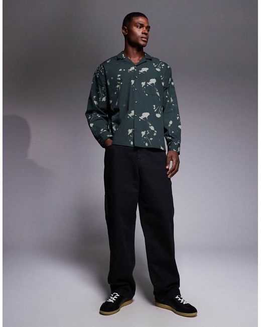 ASOS Blue Oversized Revere Shirt With Floral Digital Print for men