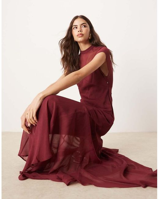 ASOS Red Asos Design Tall High Neck Hanky Hem Chiffon Maxi Dress