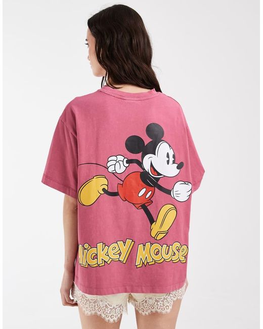ASOS Pink Disney Oversized Washed T-shirt With Mickey Mouse Print