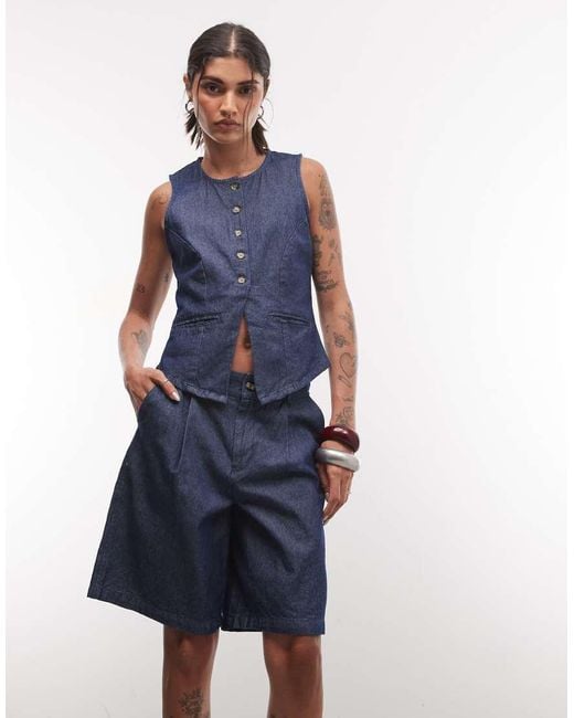 Noisy May Blue High Rise Tailored Bermuda Shorts