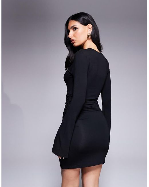 ASOS Black Angel Sleeve Asymmetric Cowl Mini Dress With Hardware Chain
