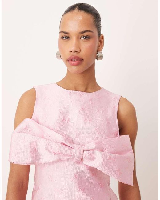 Sister Jane Mini Jurk Van Jacquard Met Strik in het Pink