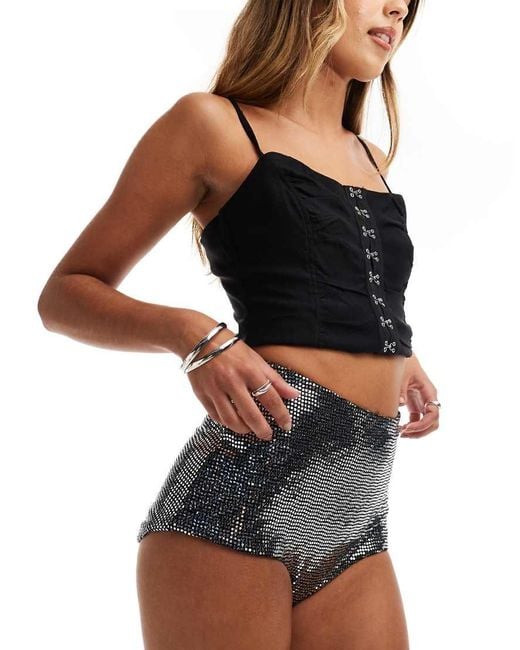 Monki Black Sparkly Sequin Micro Hot Pant Shorts