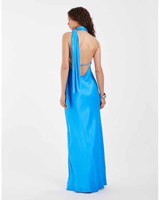 ASOS Blue Satin Scarf Cowl Neck Maxi Dress