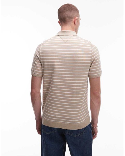 Tommy Hilfiger Gebreid Gestreept Poloshirt in het Natural voor heren