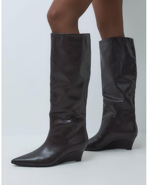 SEQWL Blue Refined Wedge Knee Boots