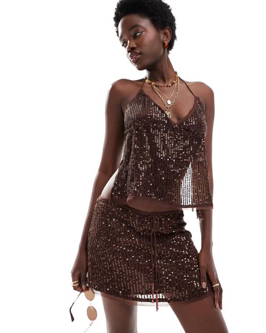 Pull&Bear Brown Sequin Mini Skirt