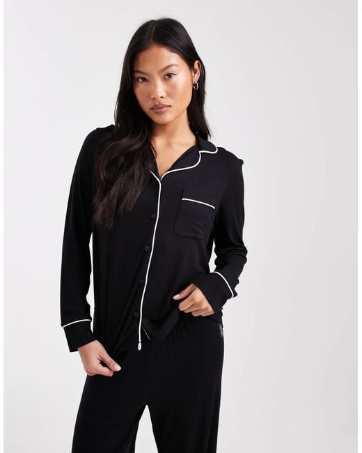 ASOS Black Asos design petite – superweicher pyjama aus langärmligem hemd und hose