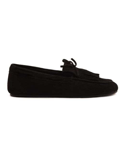 OFF THE HOOK Black Kennet Suede Fringe Moccasin Loafers