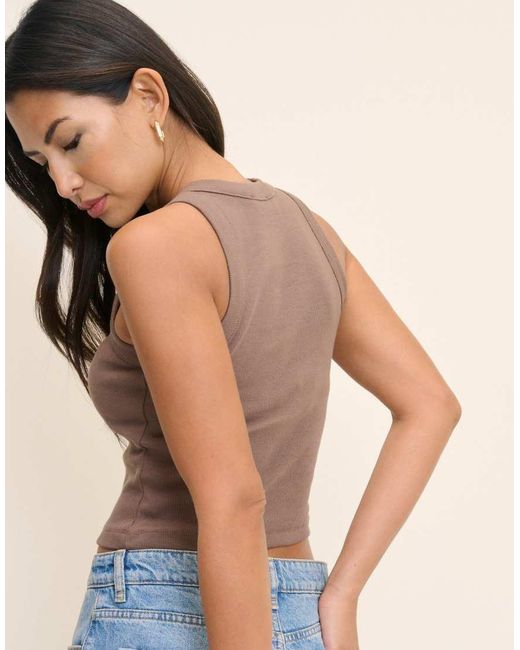 Nobody's Child Brown Cropped Ribbed Racer Vest