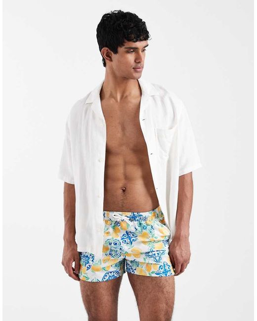 Aray White Lemon Print Swim Shorts for men
