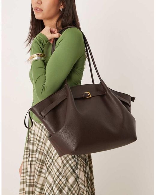 Gina Tricot Green Large Fold Detail Tote Bag