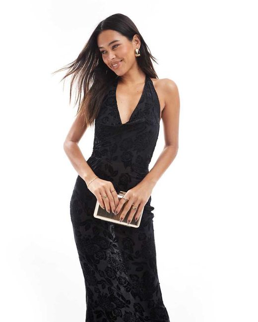 TFNC London Black Jersey Velvet Devore Maxi Dress