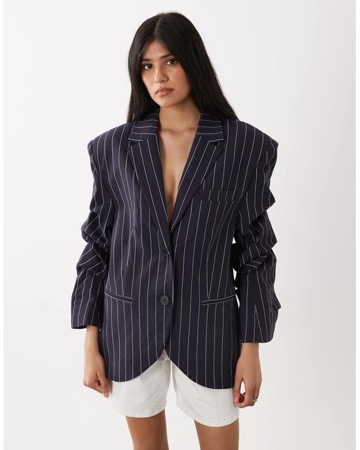 WeWoreWhat Blue Cinched Sleeve Boxy Blazer