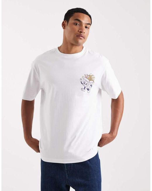 Only & Sons White Relaxed Fit T-Shirt With Noodles Back Print for men