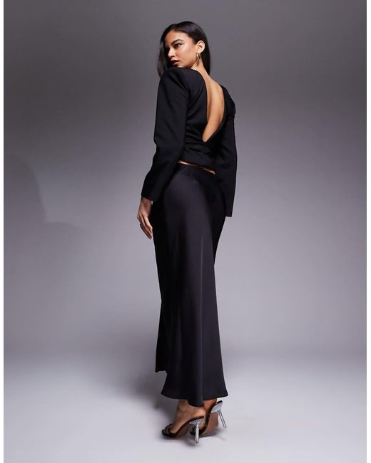 River Island Black Maxi Satin Skirt